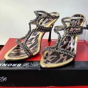 Bronx Vintage Gunmetal Bronze Metallic High Heel Sandals Size 7.5 / 38 H22603